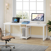 Bureau d'ordinateur en bois blanc de 78 pouces, long, pour deux personnes, avec étagères ouvertes en dessous, pour le bureau à domicile