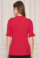 Blusa de punto acanalado de manga corta con volantes para mujer, cómoda y elegante, transpirable, de alta calidad