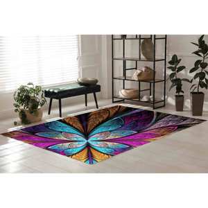 Alfombra con Estampado de Mariposas - Moderna, para Entrada, Elegante, Decoración del Hogar, Colorida, Alfombra de Chenilla - Product Image 3