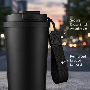 Borraccia Termica Sottovuoto da 20oz per il Pendolarismo - Tazza da Auto con Cannuccia per Bere con una Mano - Tazza da Viaggio Professionale con Cordino Rinforzato - Product Image 3