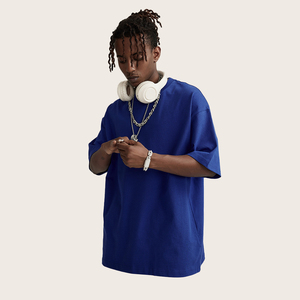 Men's Oversized Solid <b>Blue</b> Cotton T-Shirt Short Sleeve O-Neck Casual Jersey Fit - Product Image 2