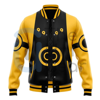 Blouson universitaire homme noir et jaune à motif géométrique, col montant, fermeture boutonnée, coupe droite, écoresponsable