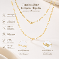 RYS 925 Argent Sterling Plaqué Or Figaro Chaîne Collier 3.812g Angulaire Rectangulaire Lien 45cm Femmes Quotidien Bijoux En Gros