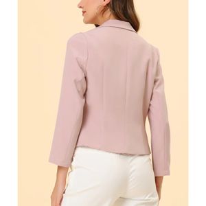 Blazers de oficina de mujer tejidos de patrón sólido de manga larga con frente abierto para negocios y trabajo - Product Image 2