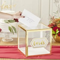 Boîte à cartes de mariage personnalisée en acrylique transparent avec bordure dorée, porte-cartes cadeaux de 10 pouces pour réception de mariage