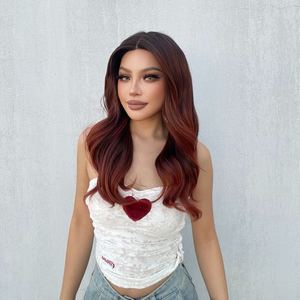 DWY T-Part Mid-Length Curly <b>Wig</b> with Dark Root Copper Orange Red Color Transparent Lace Limited to US - Product Image 4