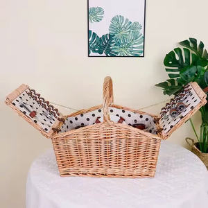 Rattan Picnic <b>Basket</b> for outdoor parties, Multi-purpose <b>rectangular</b> storage <b>basket</b> - Product Image 1