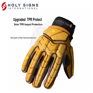 Guantes de impacto de trabajo de campo petrolífero de cuero sintético anticorte de color amarillo, guantes de montaje de trabajo resistentes, guantes de aparejo antivibración - Product Image 4