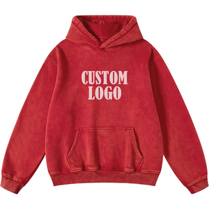 Trendy Custom Logo Unisex Oversized Hoodie Vintage <b>Red</b> Pullover with Kangaroo Pocket Drop Shoulder Acid Wash hoodie - Product Image 1