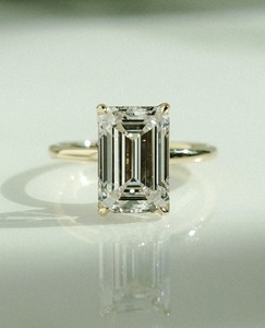 12X8mm <b>Emerald</b> Cut Moissanite Engagement <b>Ring</b> Solitaire 925 Sterling <b>Silver</b> Design OAB-297M - Product Image 1