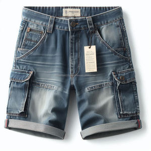 Pantalones cortos de mezclilla lavados oscuros de moda de alta calidad 8 bolsillos estilo Vintage elegante Casual para ropa de calle de verano etiquetas personalizadas - Product Image 4