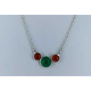 Handmade Minimalistic Green Onyx & Carnelian Sterling <b>Silver</b> <b>Necklace</b> Triple Gemstone Fashion Beaded Gift for Women and Girls - Product Image 1