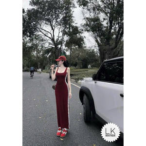 Venta al por mayor Chic elegante Algodón elástico sin tirantes Bodycon Maxi vestido dulce patrón sólido Streetwear forro para el día XS Pedido - Product Image 3