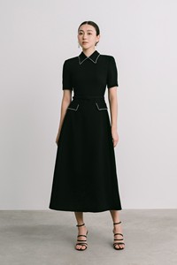 Material de buena calidad DETALLE DE CADENA ILY VESTIDO MIDI Marca de ropa sostenible Vestidos cómodos para mujer Vestido MIDI acampanado - Product Image 3