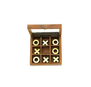 Wooden Brass Inlay Tic Tac Toe Travel Game with Box at cheap prize for family and kids game with latest antique design