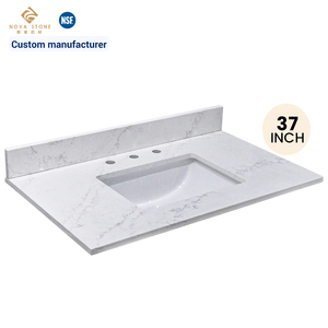 Captivate Dessus de vanité de salle de bains de surface imperméable blanc Carrara personnalisé de 37 pouces avec évier - Product Image 1