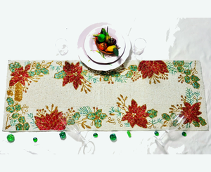 Camino de mesa decorativo con cuentas Camino de mesa moderno hecho a mano con patrón de cuentas y bordado para decoraciones elegantes de comedor y fiesta - Product Image 2