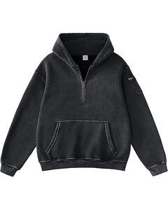 Sudadera con capucha gris para hombre, con cremallera, corte holgado, informal, para otoño, de punto, color liso, forro polar, manga regular - Product Image 2