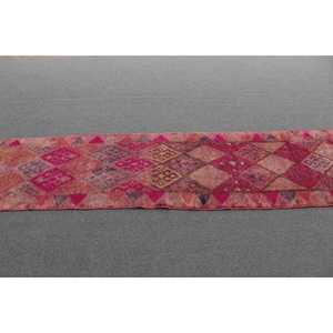 2.4x13.4 ft Vintage Rug, Turkish <b>Runner</b> Rug, <b>Red</b> Blue Moroccan Rug - Product Image 3