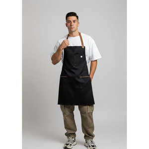 Delantal Negro 100% Algodón, Impermeable, de Grado Comercial, para Restaurante, Cafetería, Jardín, Bordado para Navidad - Product Image 1