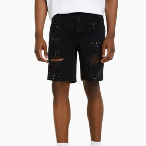 กางเกงขาสั้นผ้ายีนส์สำหรับผู้ชายกางเกงขาสั้นผ้ายีนส์สีดำระบายอากาศได้ดีสไตล์หรูหรา - Product Image 1