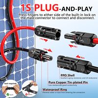 Cable Solar Flexible de Cobre XLPO Trenzado de 15m (50FT) 10AWG, Cable de Alimentación de Gran Tamaño para Panel Solar con Conectores Hembra y Macho
