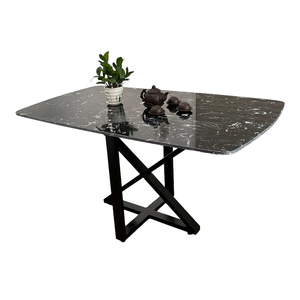 Mesa de Comedor Rectangular Minimalista de 140x80cm con Tapa de Piedra y Patas de Hierro BA68128, Mueble de Salón Ensamblado - Product Image 2