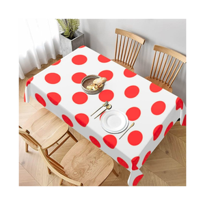 Nappe rectangulaire moderne et durable en coton imprimé à pois rouges 60x90 pouces, en polyester lavable pour la maison et la salle à manger - Product Image 1