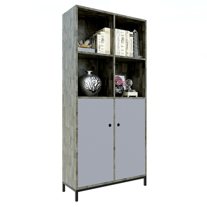 Étagère en bois de caoutchouc de style industriel avec base en fer 80x30x170 (cm) pour le bureau à domicile, l'atelier et le rangement de la chambre - KS68113 - Product Image 1