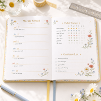 Carnet LABON personnalisé A5 à fleurs sauvages, couverture rigide en lin brodé, carnet à points, suivi d'habitudes, planificateur de gratitude, cadeau pour le bureau