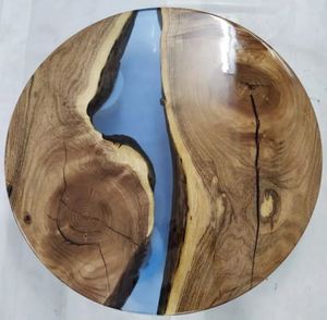 Offre spéciale de table basse ronde en bois de rivière en résine époxy bleue de petite taille dessus de table unique fait à la main - Product Image 2