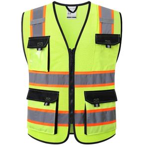 Chaleco DE SEGURIDAD reflectante de alta visibilidad, bolsillos de tela transpirable suaves y cómodos, cierre de cremallera, logotipo personalizable al por mayor - Product Image 4