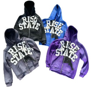 2025 Unique soleil fané Streetwear lavé Vintage lavage à l'acide en détresse fermeture éclair 100% coton tricoté hommes sweats à capuche et sweat-shirts - Product Image 1