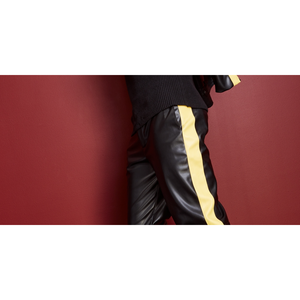 Pantaloni da Motociclista in Ecopelle Nera da Uomo Royalty Maluma Taglia 36 con Logo Personalizzabile, Striscia Laterale Dritta e Cerniere Colorate - Product Image 3