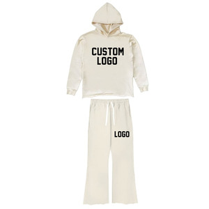 Salpicaduras de pintura personalizadas, pantalones de chándal apilados acampanados de lavado ácido vintage y Sudadera con capucha, conjunto de 2 piezas, chándal de sudor para hombres - Product Image 3