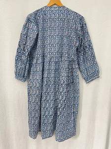 ชุดเดรสผ้าฝ้ายทอแบบลำลองสำหรับผู้หญิงชุดเดรสยาวพิมพ์ลายดอกไม้สีฟ้าทรงหลวมเอวธรรมชาติสำหรับงานปาร์ตี้ฤดูร้อน - Product Image 5