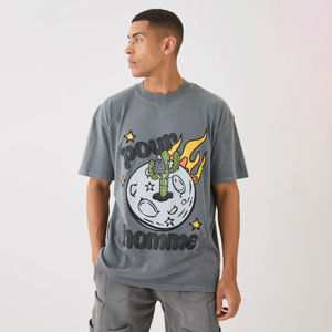 Camiseta gráfica Streetwear Hip Hop peso pesado estampado mixto emoción de lujo Casual tejido 100% algodón hombres frente secado rápido - Product Image 1