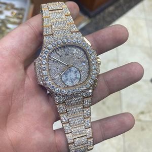 Haute Qualité Bling Hip Hop Rappeur Entièrement Diamant Lab Grown Montres Hommes Glacé Argent Or Rond De Luxe Quartz Montre-Bracelet ind - Product Image 1