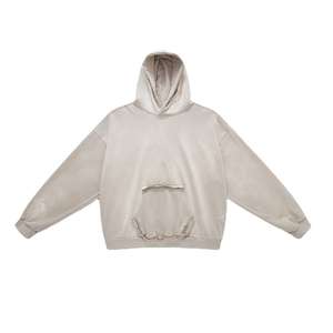 Sweat à capuche unisexe en molleton léger et écologique 100% coton, lavage à l'acide, logo personnalisé brodé, surdimensionné, devant long, automne - Product Image 2