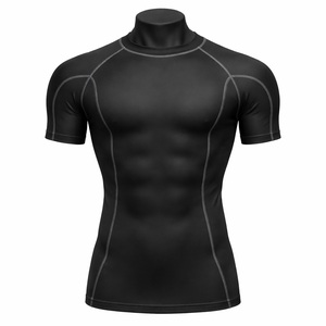 T-shirt de sport à compression à séchage rapide pour hommes, entraînement en plein air, course à pied, gym, exercice, respirant, col haut, personnalisable - Product Image 3