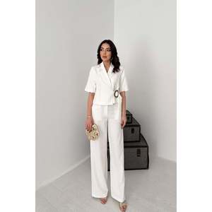 Ecru Single-Buckle Jacket And Trousers <b>Set</b> - Ecru - Product Image 1