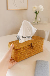 Boîte à mouchoirs carrée en rotin faite à la main de luxe, élégante, écologique, durable, tissée, gravée, accessoire de maison Tradebyd - Product Image 5