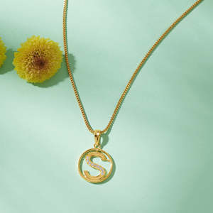 Studded S <b>Alphabet</b> Gold Pendant Necklace - Product Image 1