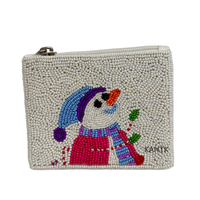 Dompet koin Mini kepingan salju manik-manik, kantong ritsleting buatan tangan, kantong koin kepingan salju manik-manik buatan tangan
