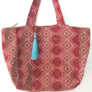 Lady's New Fashion Jacquard Cotton Shopping Tote Handbag Solid Color Personalized Design Zipper Closure Embroidery <b>Canvas</b> Lining - Product Image 1