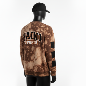 350 GSM <b>Tie</b> <b>Dye</b> Brown Color Soft Cotton Fabric Sleeve Patch Paneling Custom Logo Chenille Embroidery Basics <b>Sweatshirts</b> - Product Image 4