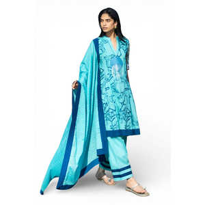 Conjunto de Traje de 3 Piezas para Mujer con Bordado Jacquard y Dupatta de Algodón Leno MJ-52024 - Product Image 2