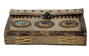 Carnet de notes vintage en cuir véritable, carnet de croquis, loquet à trois clous en pierre gemme, fil à coudre - Product Image 2