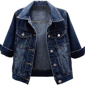 Chaqueta vaquera de color azul oscuro para mujer, prendas de vestir informales para mujer, chaqueta de otoño, abrigo abotonado de mezclilla, chaqueta vaquera de gran tamaño - Product Image 1