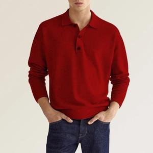 Venta al por mayor de los hombres de manga larga de Color sólido con cuello en V botón Polo de cuello camiseta Polo de Golf All Season Top hombres Polo camiseta para hombres - Product Image 5
